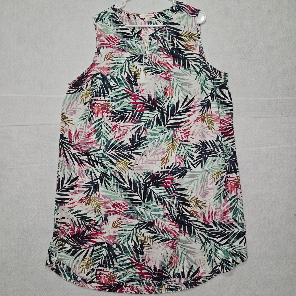 R#16 beachlunch lounge collection 1X tropical leaf print sleeveless tunic blouse